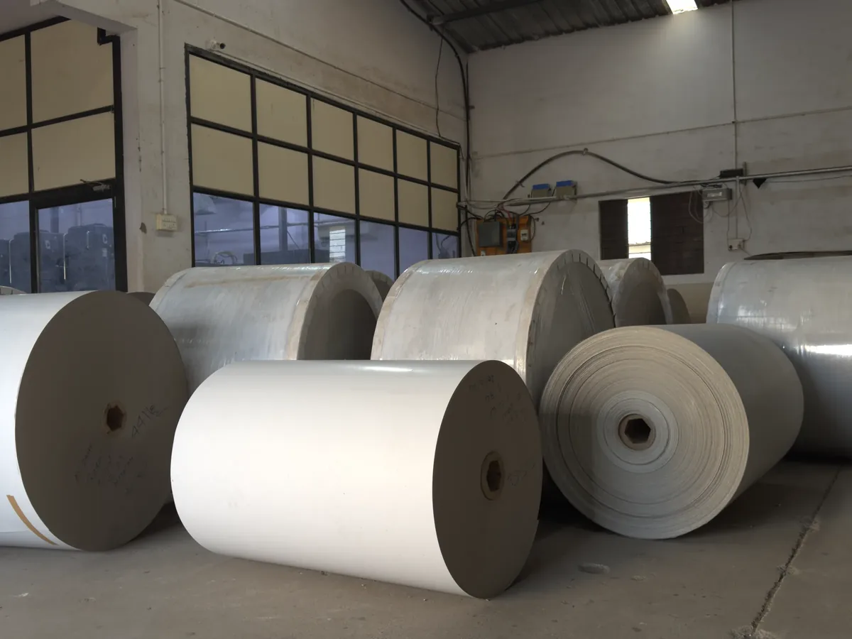 Paper rolls stored inside the Newtone factory